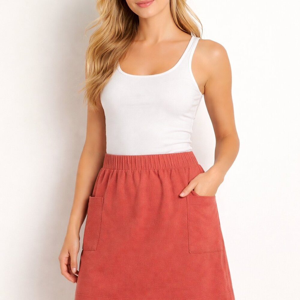 New D&Co Active Utility Knit Skirt Rust Elastic Waist